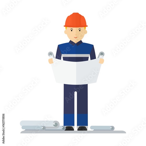 foreman studying drawing