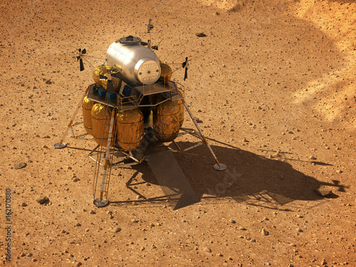 Fototapeta Naklejka Na Ścianę i Meble -  Descent Module On Surface Of Planet Mars