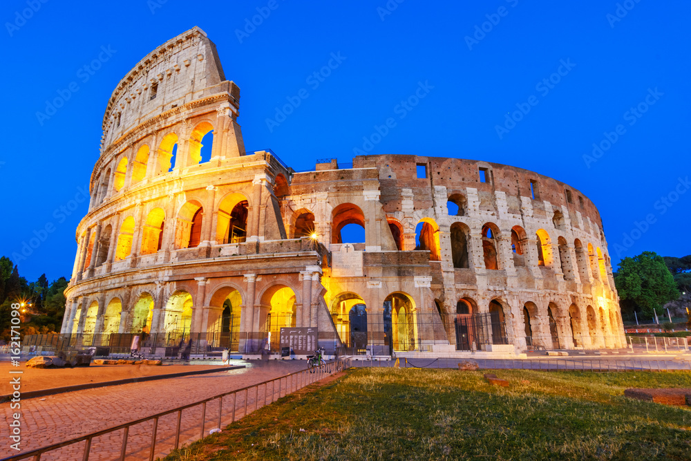Night view of the Colosseum or Coliseum, the Flavian Amphitheatre, Rome, Italy
