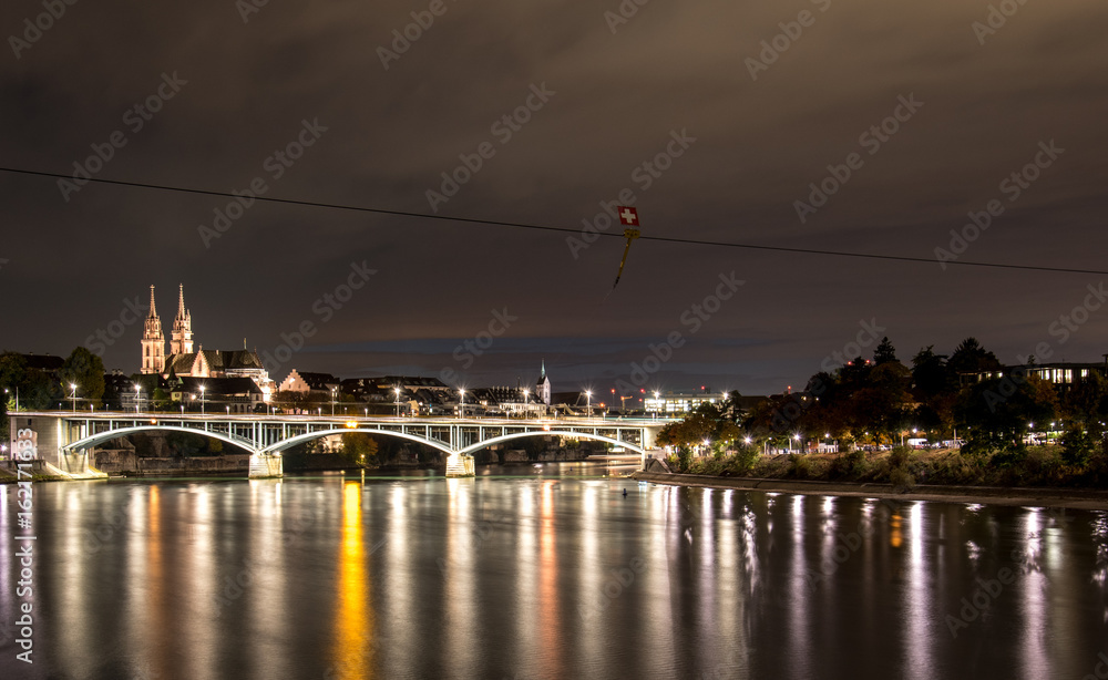 view at the River Rhein at Basel by night