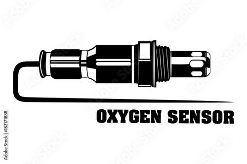 oxygen sensor engine car. monochrome vector illustration.