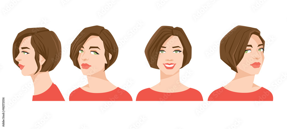 Vector illustration of beautiful woman's face on white background. Various turns heads. Face in front and profile. Vector illustration of beautiful woman's face on white background. Various turns heads. Face in front and profile.
