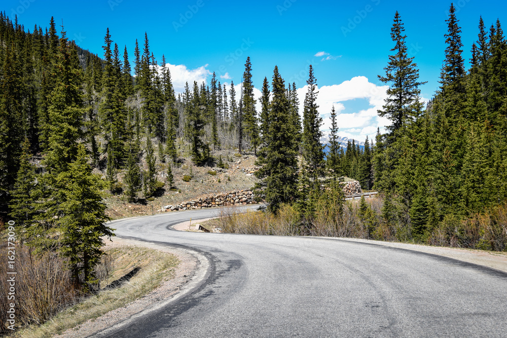 The windy road through a mountain forest.