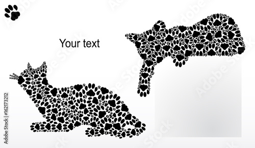 Silhouettes of cats of traces of cat paws.
