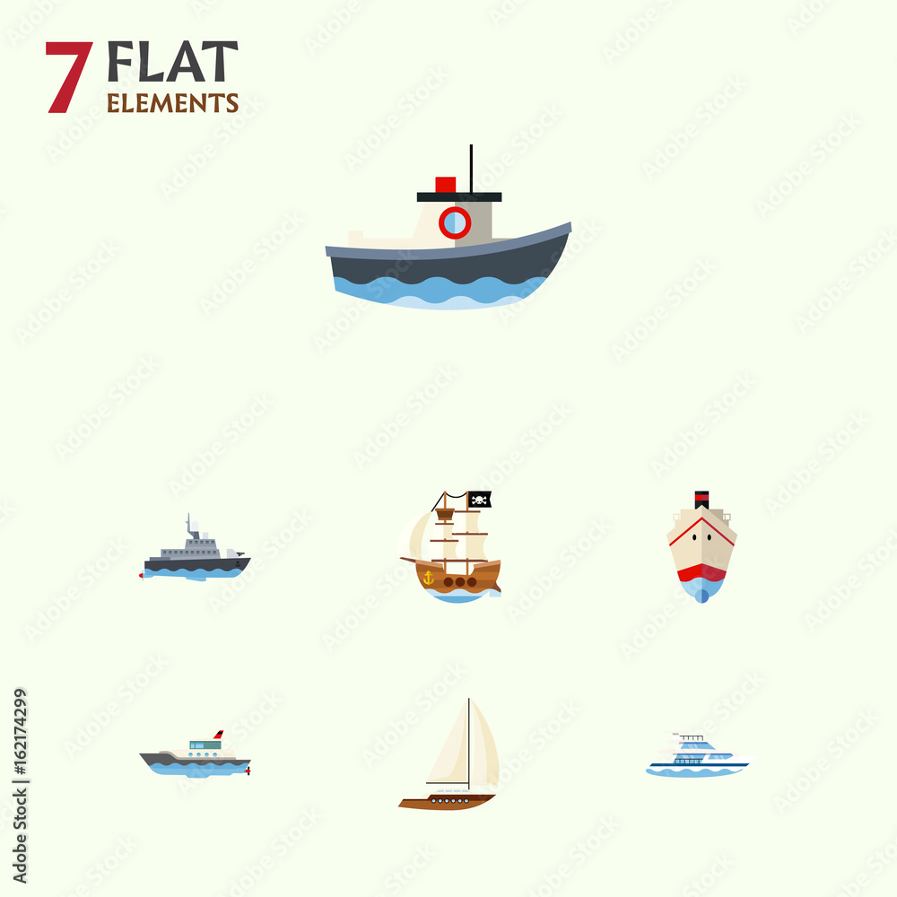 Flat Icon Ship Set Of Yacht, Sailboat, Vessel And Other Vector Objects ...