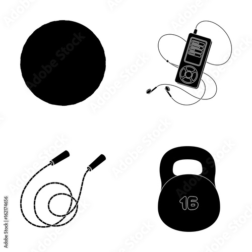 Ball, player and other equipment for training.Gym and workout set collection icons in black style vector symbol stock illustration web.