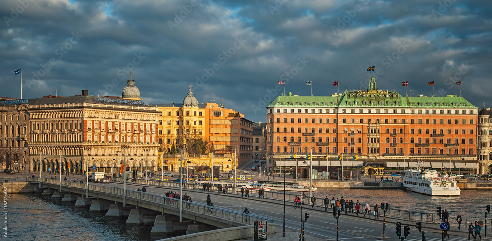 Hotels and houses in the harbor of Stockholm, Sweden