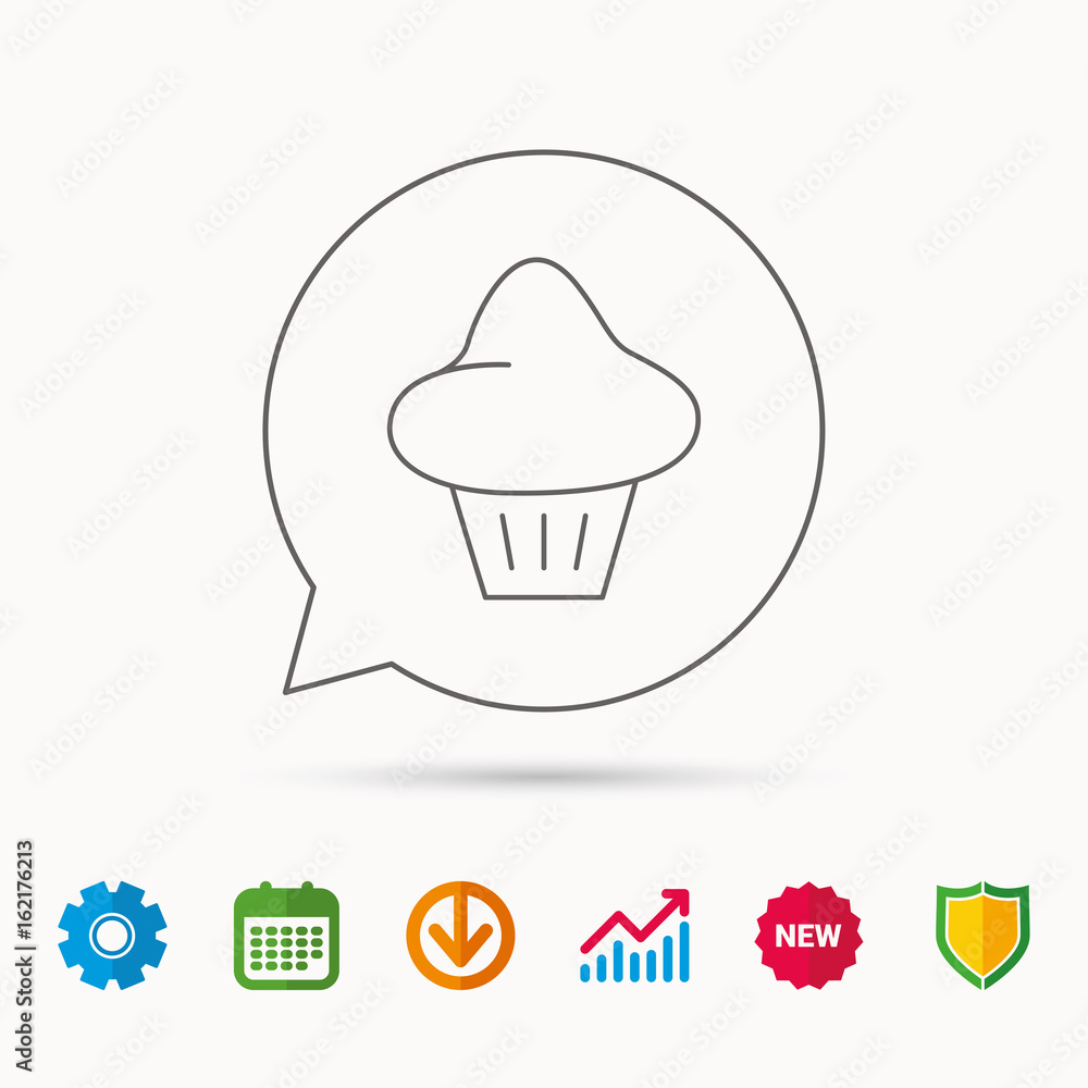 Brioche icon. Bread bun sign. Bakery symbol. Calendar, Graph chart and Cogwheel signs. Download and Shield web icons. Vector Brioche icon. Bread bun sign. Bakery symbol. Calendar, Graph chart and Cogwheel signs. Download and Shield web icons. Vector