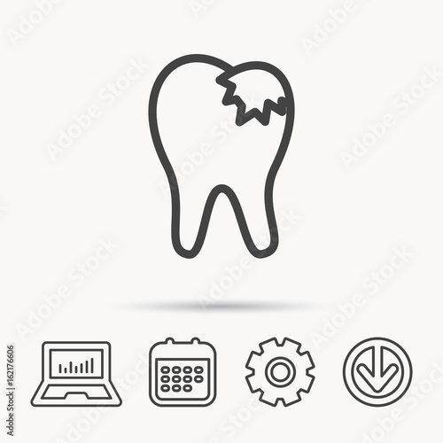 Dental fillings icon. Tooth restoration sign. Notebook, Calendar and Cogwheel signs. Download arrow web icon. Vector