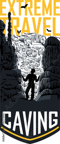 vector caving travel flayer template illustration