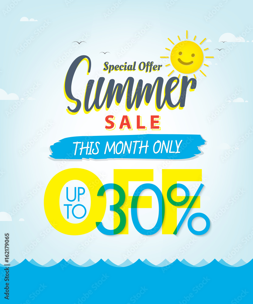Summer Sale set V.3 30 percent blue heading design for banner or poster. Sale and Discounts Concept. Vector illustration. Summer Sale set V.3 30 percent blue heading design for banner or poster. Sale and Discounts Concept. Vector illustration.