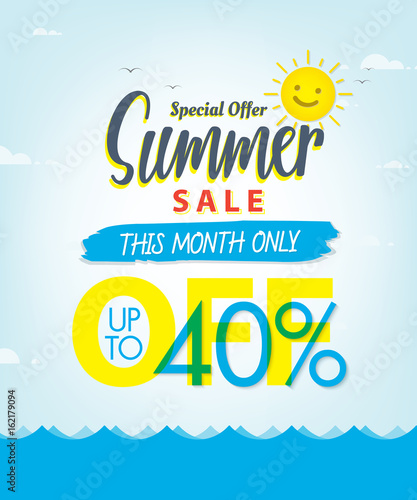 Summer Sale set V.3 40 percent blue heading design for banner or poster. Sale and Discounts Concept. Vector illustration.