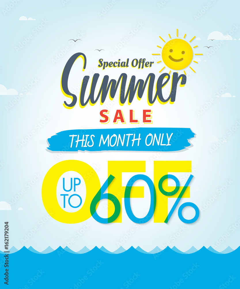 Summer Sale set V.3 60 percent blue heading design for banner or poster. Sale and Discounts Concept. Vector illustration. Summer Sale set V.3 60 percent blue heading design for banner or poster. Sale and Discounts Concept. Vector illustration.