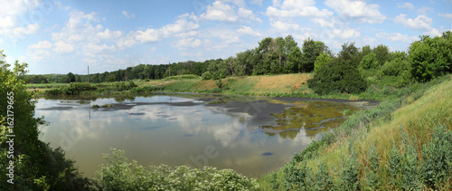 Lake for drying sewage. Septic Dirty waste water in sewage plant. 