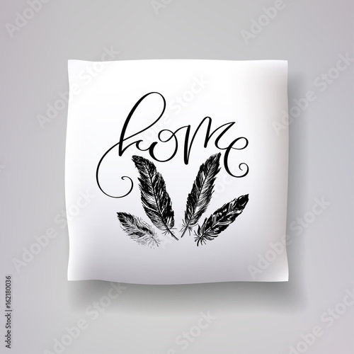 Realistic 3d throw pillow models with lettering print. Apartment interior design elements. Vector cushions collection.