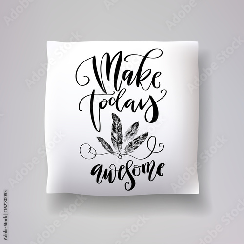 Realistic 3d throw pillow models with lettering print. Apartment interior design elements. Vector cushions collection.