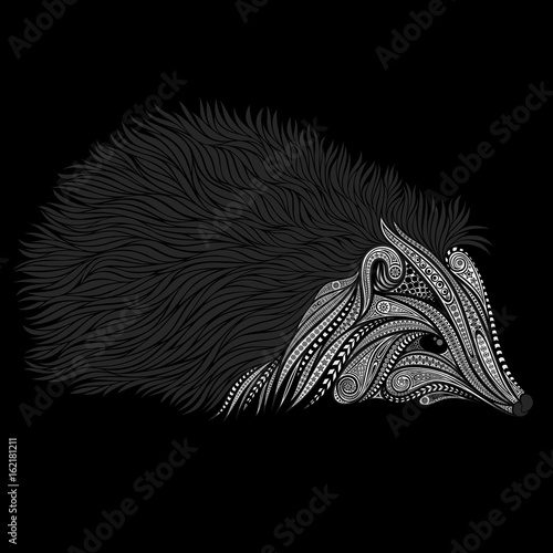 Silhouette of vector hedgehog from patterns on a black background