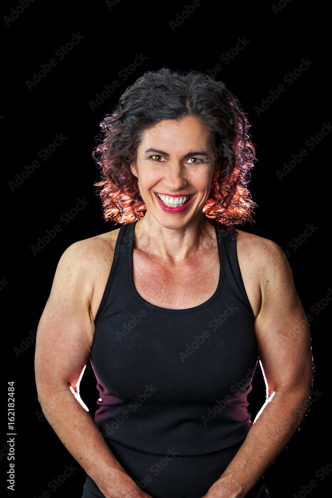 Female Weightlifter Smiling Backlit Female Weightlifter Smiling Backlit