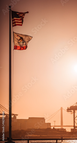 Flowing Flags in during sunset hour