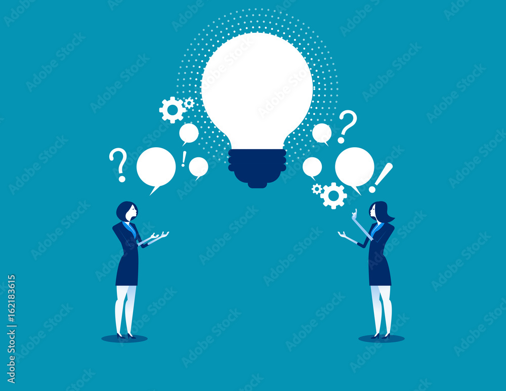 Business person exchanging question and idea. Concept business vector illustration. Business person exchanging question and idea. Concept business vector illustration.