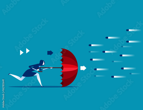 Risk averse. Businesswoman and umbrella to shield.Concept business vector illustration.