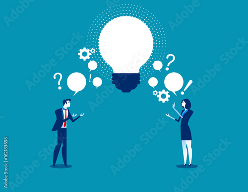 Business person exchanging question and idea. Concept business vector illustration.