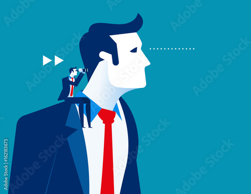 Business person sitting on the shoulder of giant. Concept business vector illustration.