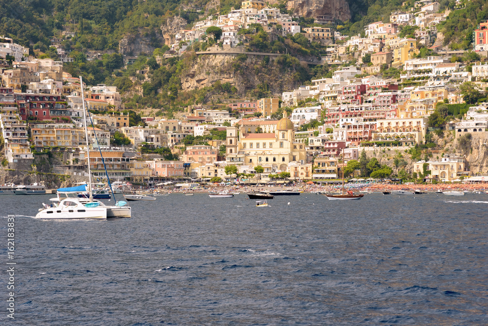 Yachts and boats at port in Positano