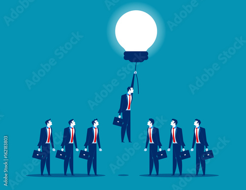 Businessman rising on bulb balloon. Concept business vector illustration.