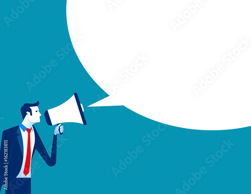 Businessman shouting in megaphone. Concept business vector illustration.