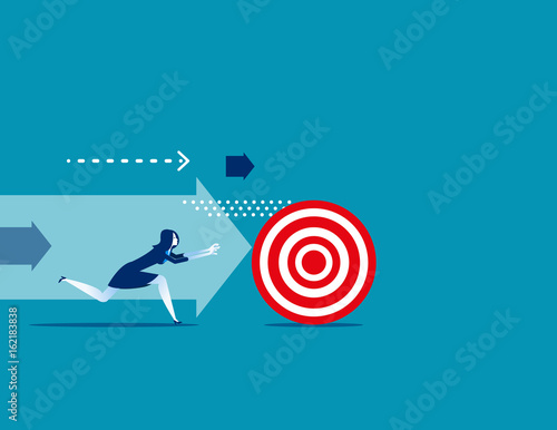 Businesswoman chasing the target. Concept business vector illustration.