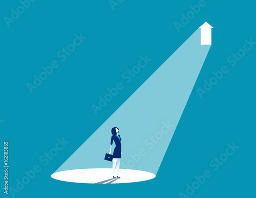 Businesswoman standing in light. Concept business vector illustration.