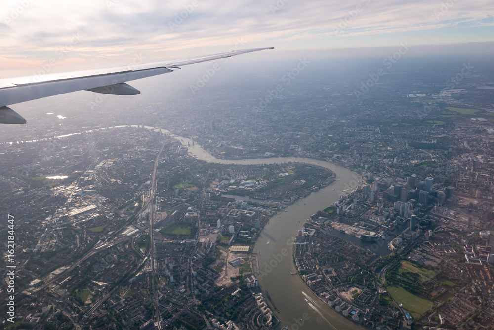 Aerial view of Central London through airplane window Aerial view of Central London through airplane window