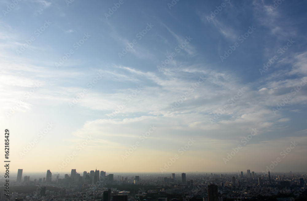 青空と雲・日本の東京都市景観（新宿や池袋方面を望む）
