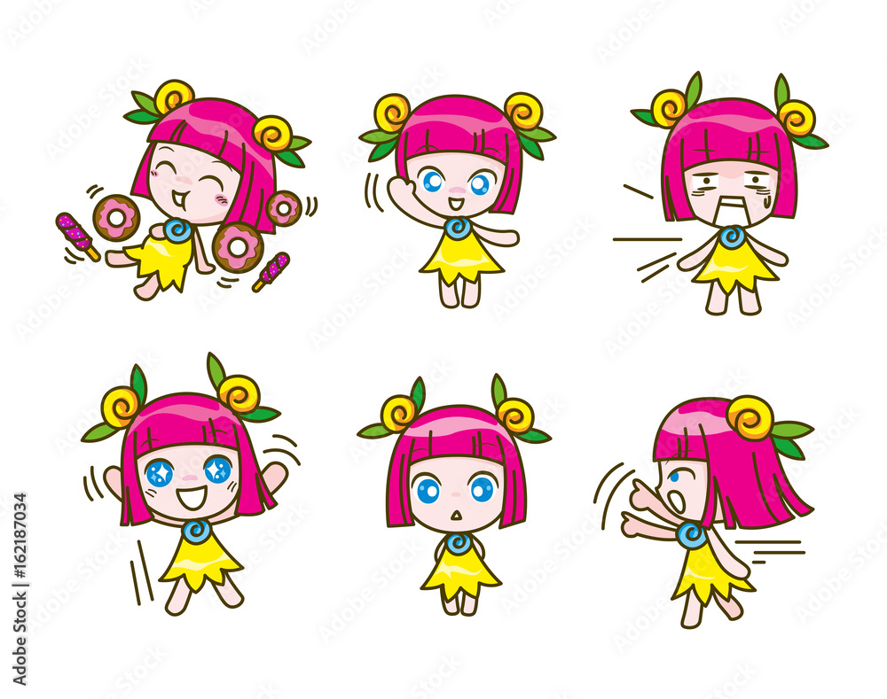 Set of girl kids cartoon collection Vector illustration