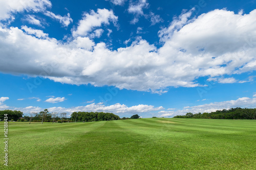 Fototapeta Naklejka Na Ścianę i Meble -  Panorama of sky clouds and grass on meadow in summer