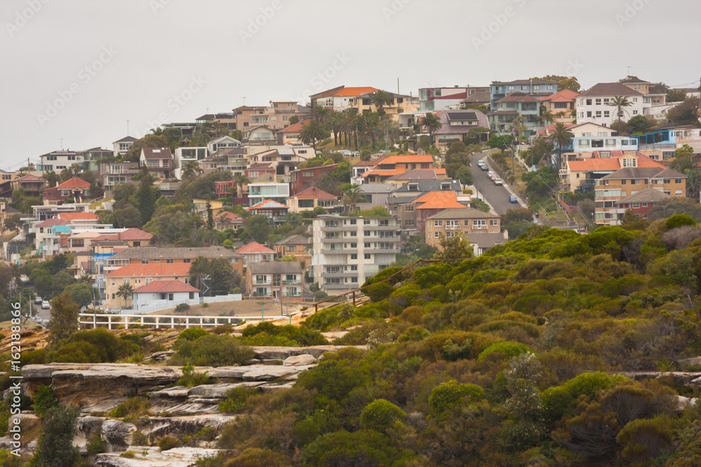 Residential area at the hill during a cloudy day in Sydney, Australia