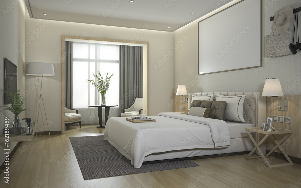 Fototapeta premium 3d rendering luxury modern bedroom suite in hotel