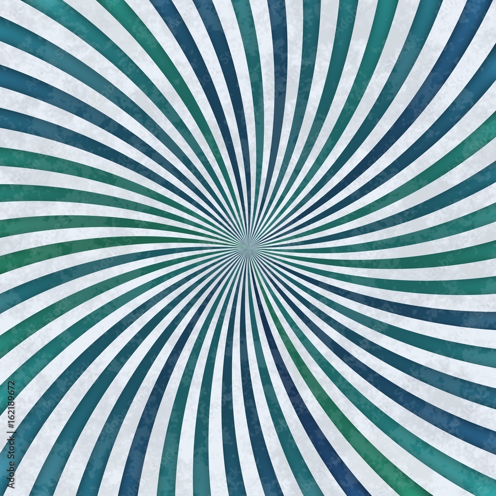 Background made of blue and green stripes which slightly rotate, on dirty white background - usefull for posters, vintage banners, etc.