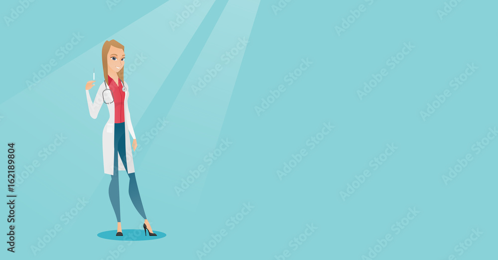 Doctor holding syringe vector illustration. Doctor holding syringe vector illustration.