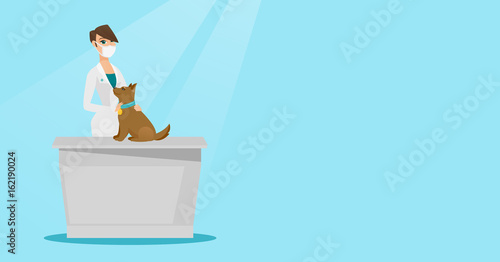 Veterinarian examining dog vector illustration.