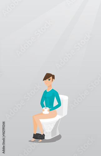 Woman suffering from diarrhea or constipation.