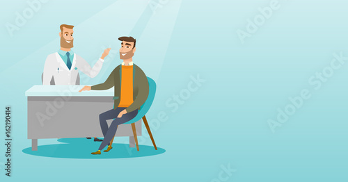 Physician consulting male patient in office.