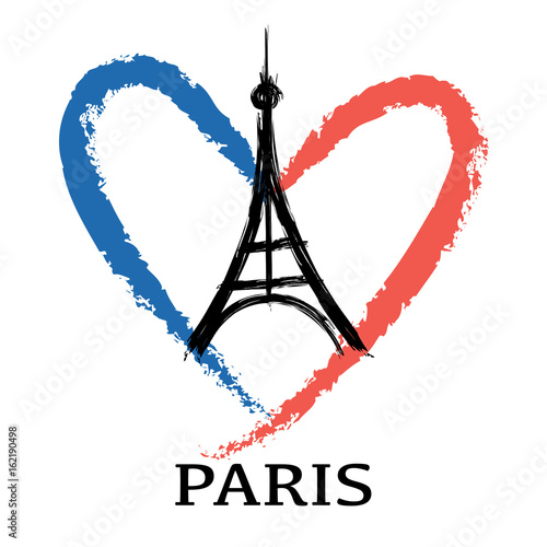Peace logo at eiffel tower on heart background. pray for paris. vector illustration.