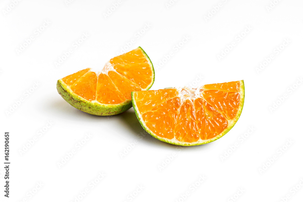 Slice piece orange fruit on white background Slice piece orange fruit on white background