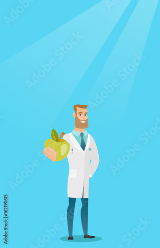 Nutritionist offering fresh apple.