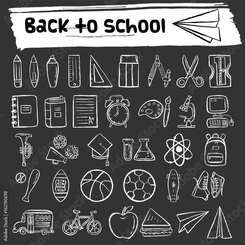back to school hand drawn icon set
