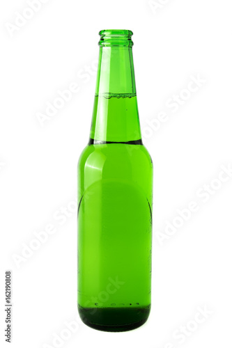 Beer bottle isolated on white background with open cap.