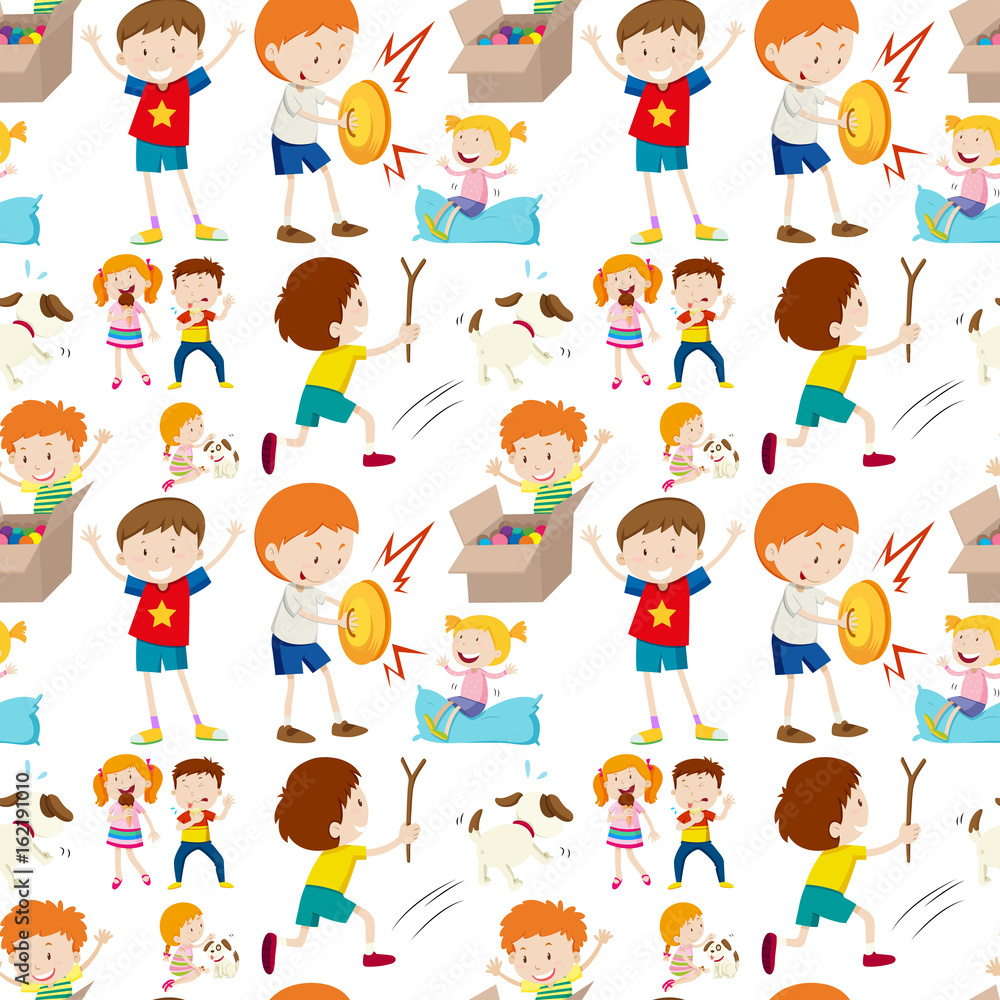 Seamless background design with kids playing Seamless background design with kids playing