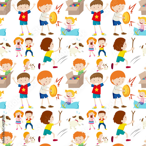 Seamless background design with kids playing